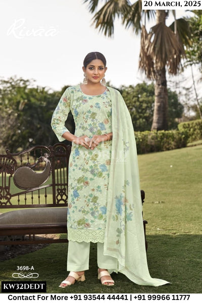 Rivaa Catalogue - JIVANA-2 : Pure Italian Lawn Digital Ptd. Embroidery With Daman Lace.