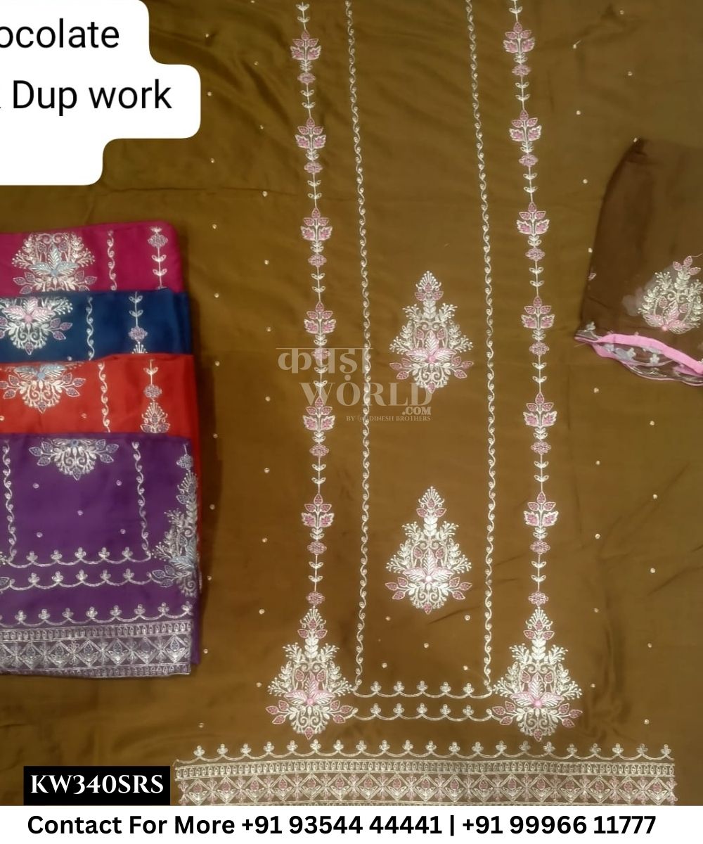 Punjabi Embroidery Suits With ChocolateTop and Check Work Dupatta (Set of 5)340No