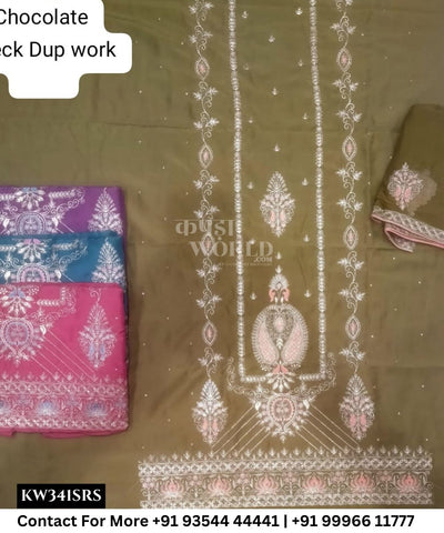Punjabi Embroidery Suits With ChocolateTop and Check Work Dupatta (Set of 4)341No