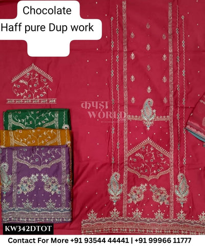 Punjabi Embroidery Suits With ChocolateTop and Half Pure Work Dupatta (Set of 4)342No