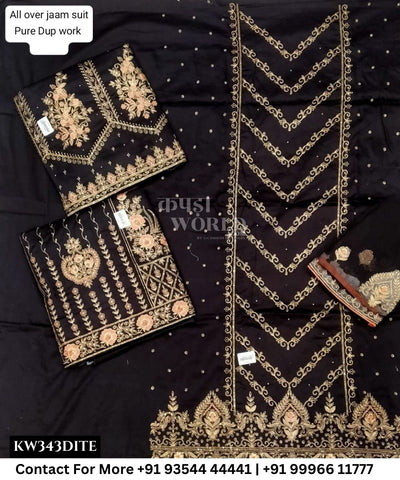 Punjabi Embroidery Suits With All Over JaamTop and Pure Work  Dupatta (Set of 3)343No