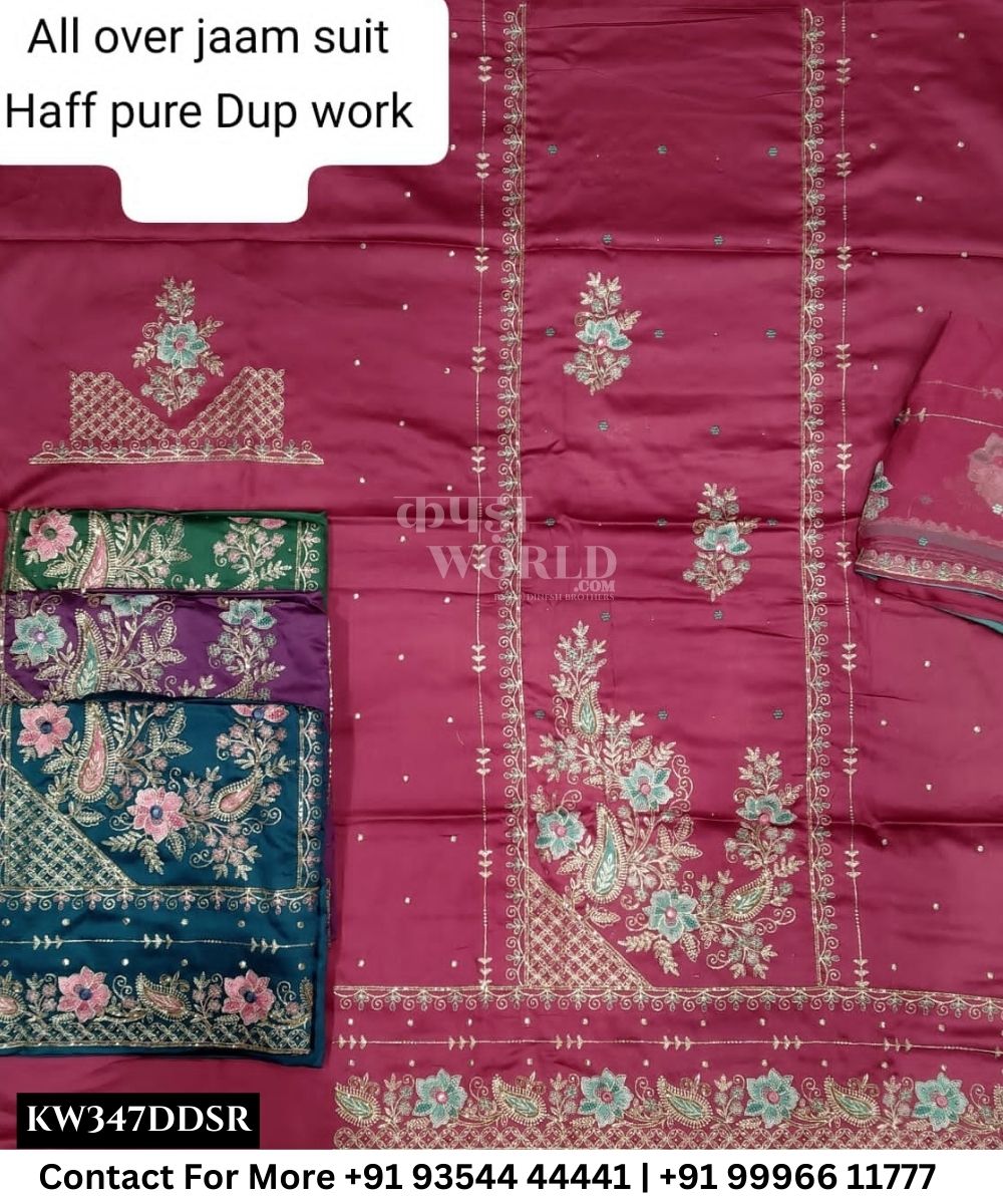 Punjabi Embroidery Suits With All Over JaamTop and Half Pure Work Dupatta (Set of 4)347No