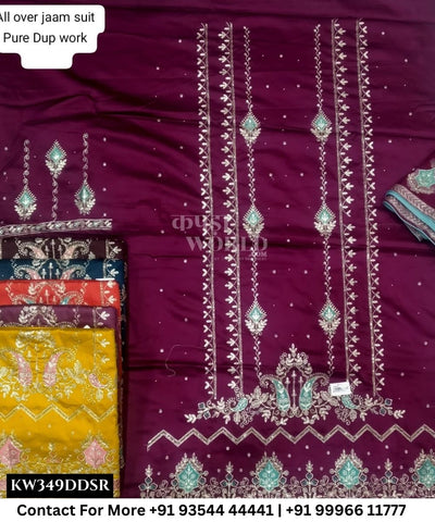 Punjabi Embroidery Suits With All Over JaamTop and Pure Work  Dupatta (Set of 6)349No