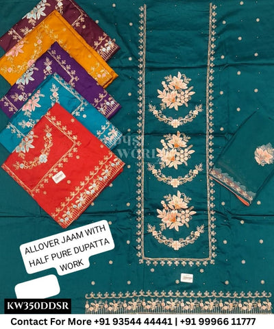 Punjabi Embroidery Suits With All Over JaamTop and Half Pure Work Dupatta (Set of 6)350No