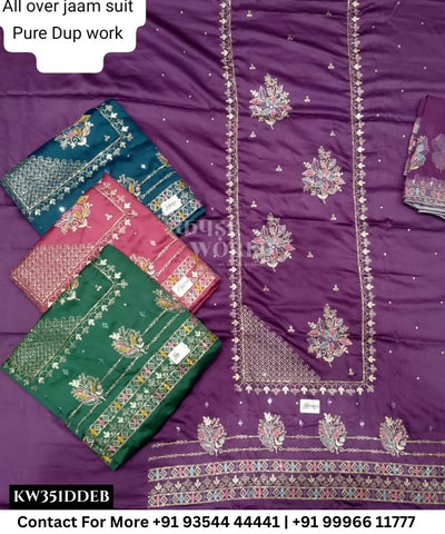 Punjabi Embroidery Suits With All Over JaamTop and Pure Work  Dupatta (Set of 4)351No