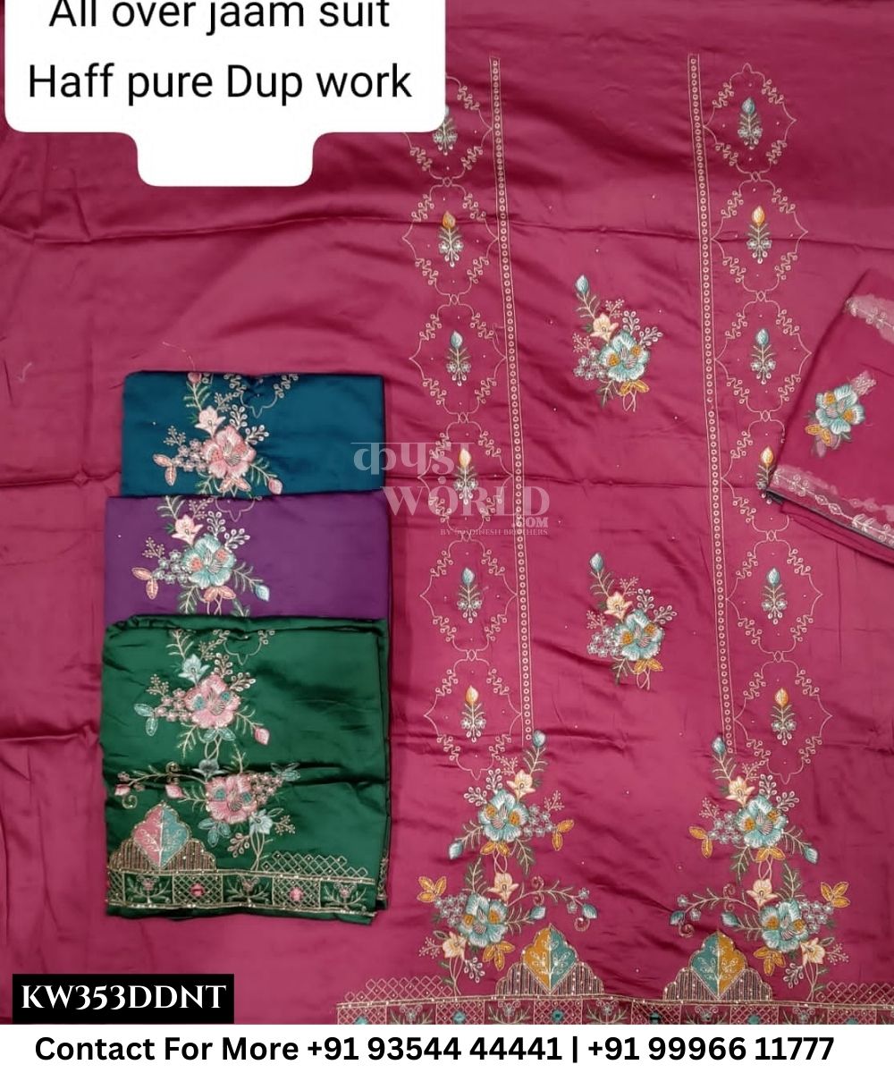 Punjabi Embroidery Suits With All Over JaamTop and Half Pure Work Dupatta (Set of 4)353No