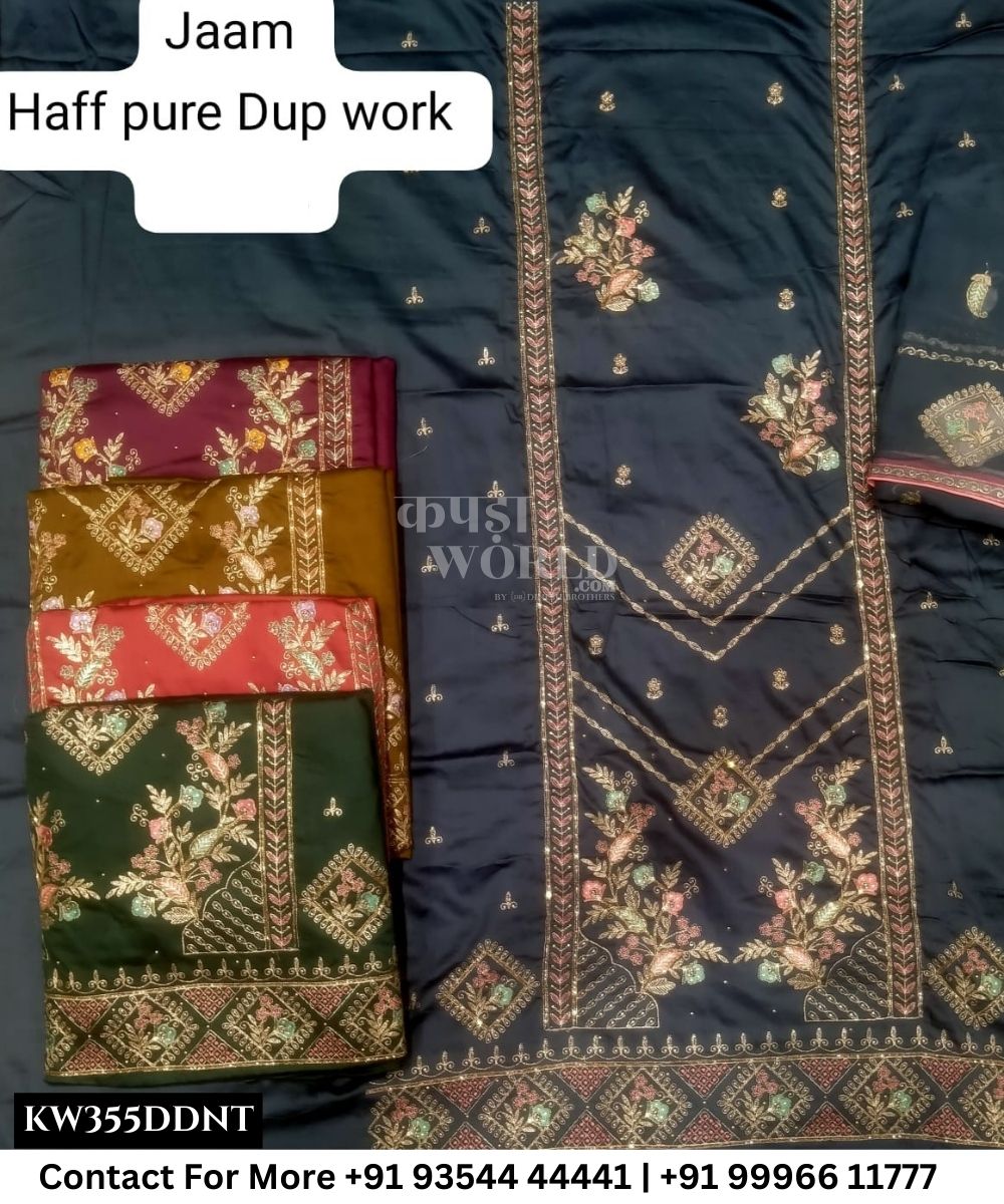 Punjabi Embroidery Suits With JaamTop and Half Pure Work Dupatta (Set of 5)355No