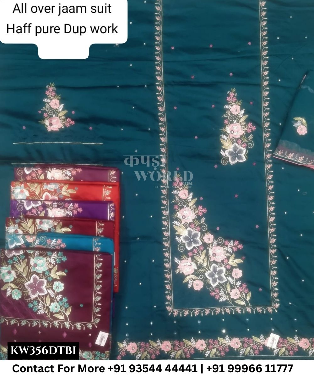 Punjabi Embroidery Suits With JaamTop and Half Pure Work Dupatta (Set of 7)356No