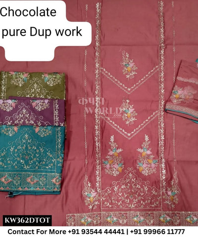 Punjabi Embroidery Suits With ChocolateTop and Half Pure Work Dupatta (Set of 4)362No