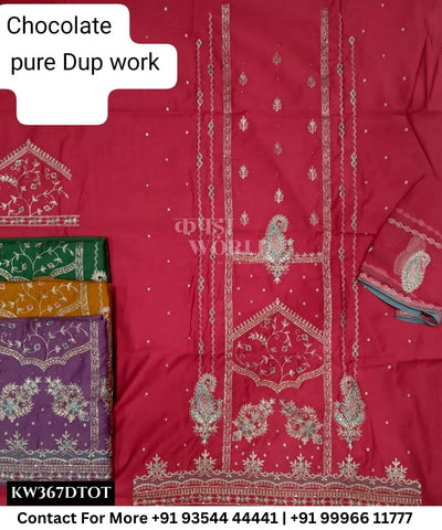 Punjabi Embroidery Suits With ChocolateTop and Half Pure Work Dupatta (Set of 4)367No
