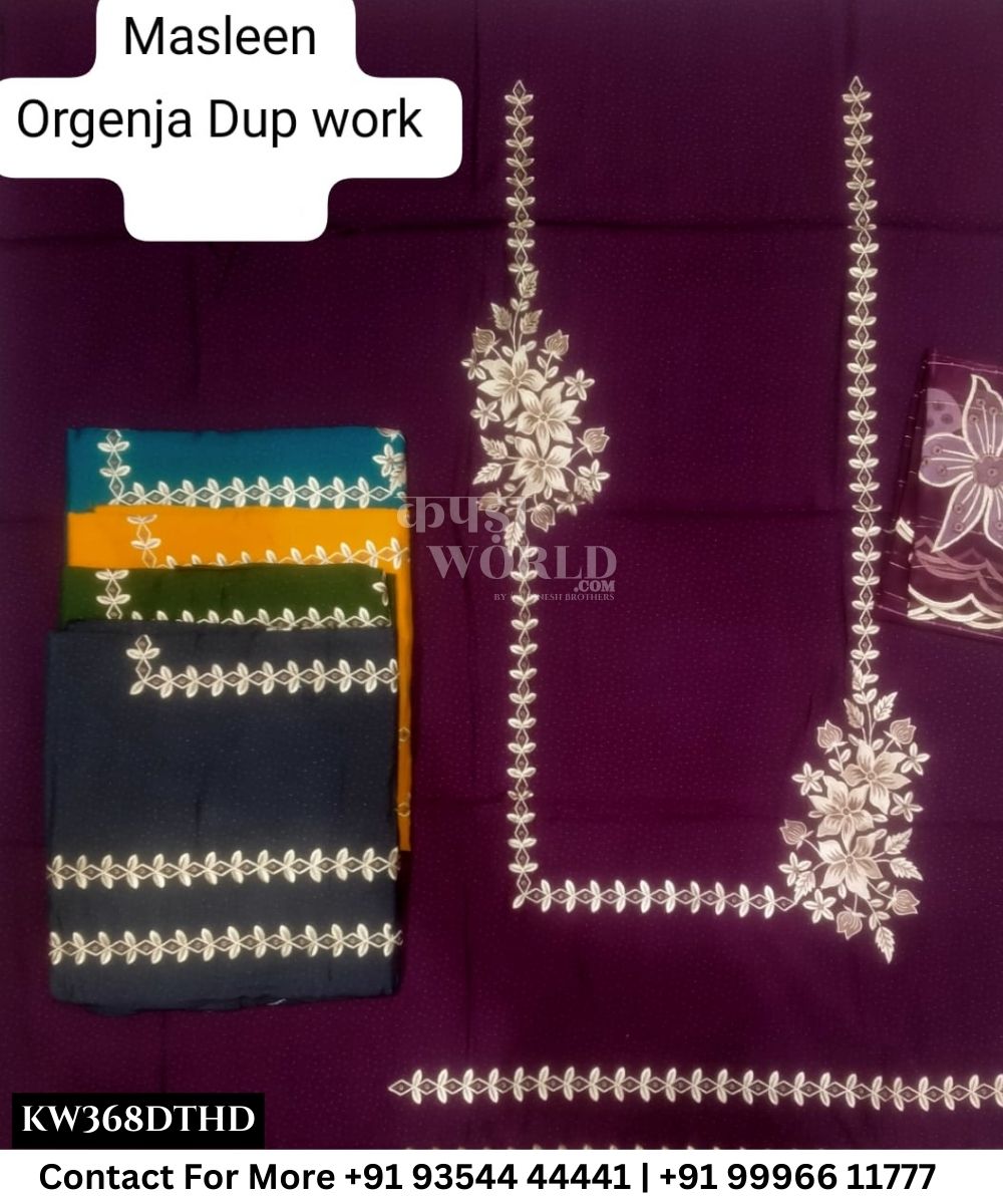 Punjabi Embroidery Suits With MuslinTop and Organza Work Dupatta (Set of 5)368No