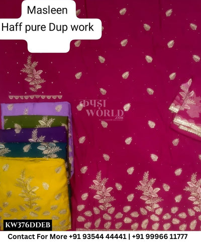 Punjabi Embroidery Suits With MuslinTop and Half Pure Work Dupatta (Set of 6)376No