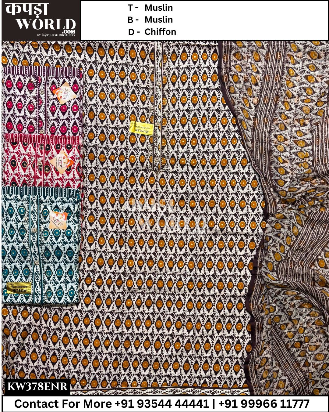Surat Unstitched Suits With MuslinTop and Chiffon Dupatta (Set of 4)378No