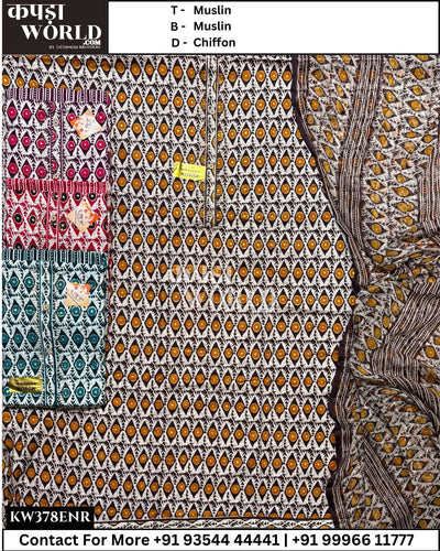 Surat Unstitched Suits With MuslinTop and Chiffon Dupatta (Set of 4)378No