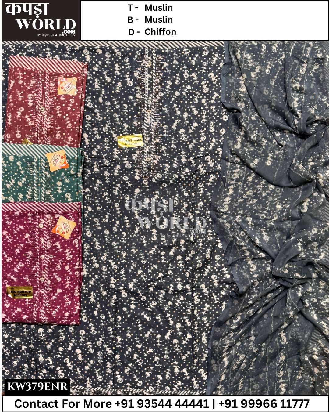 Surat Unstitched Suits With MuslinTop and Chiffon Dupatta (Set of 4)379No