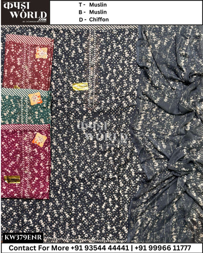 Surat Unstitched Suits With MuslinTop and Chiffon Dupatta (Set of 4)379No