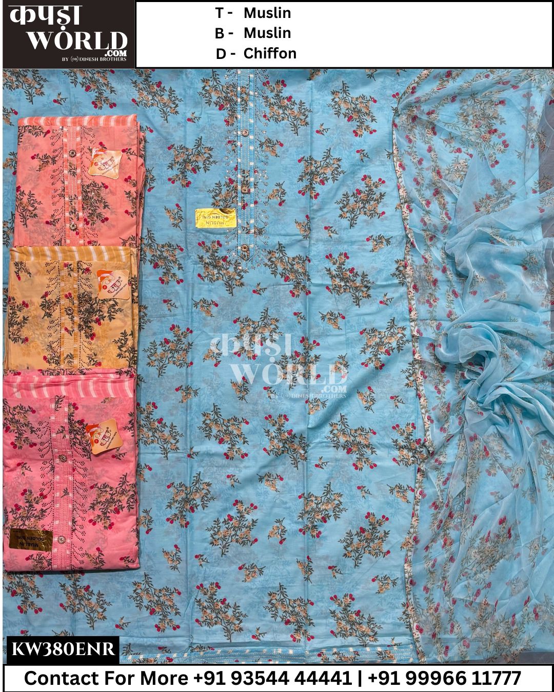 Surat Unstitched Suits With MuslinTop and Chiffon Dupatta (Set of 4)380No