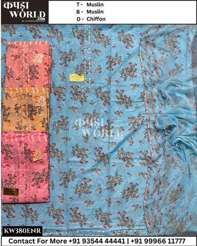 Surat Unstitched Suits With MuslinTop and Chiffon Dupatta (Set of 4)380No