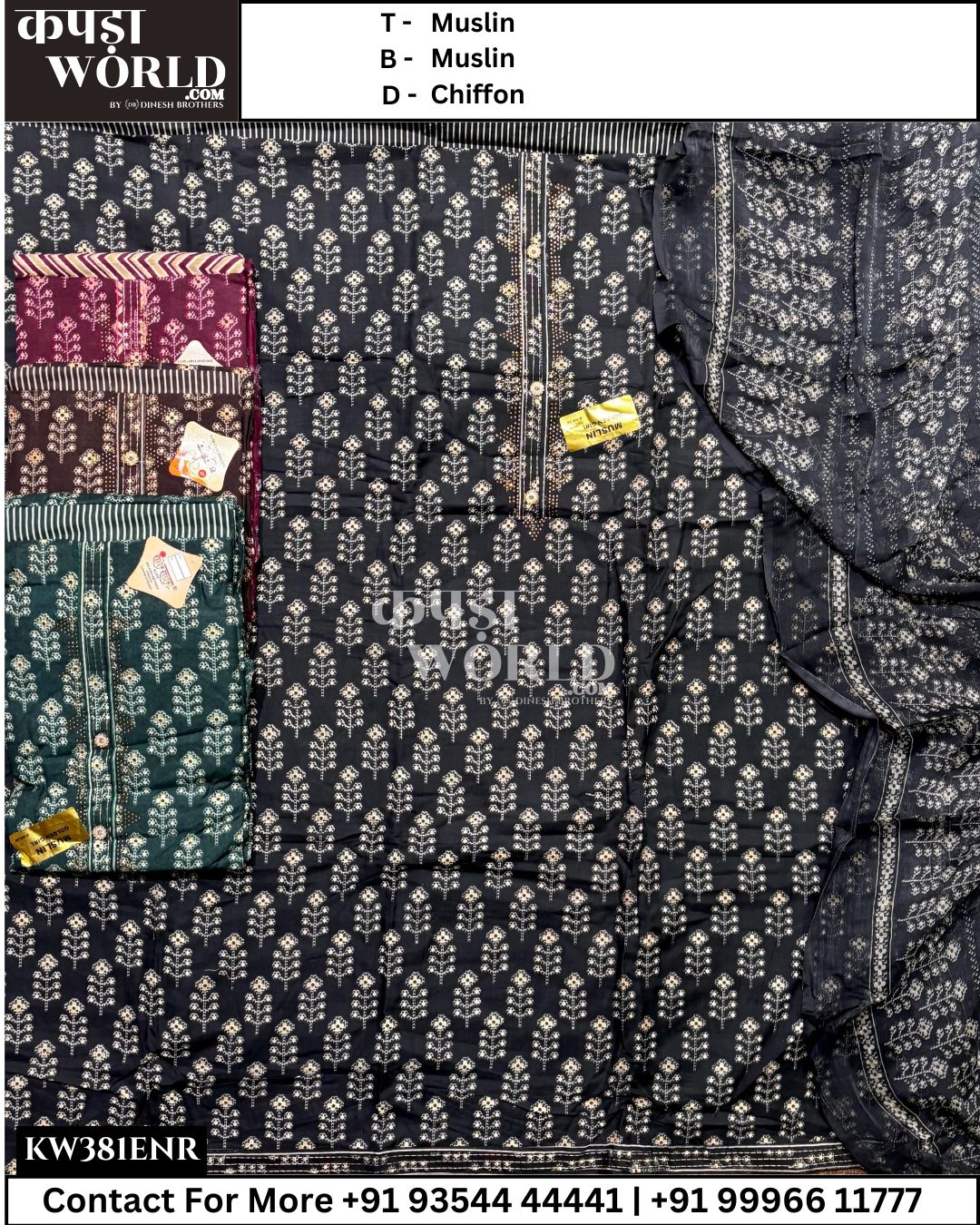 Surat Unstitched Suits With MuslinTop and Chiffon Dupatta (Set of 4)381No