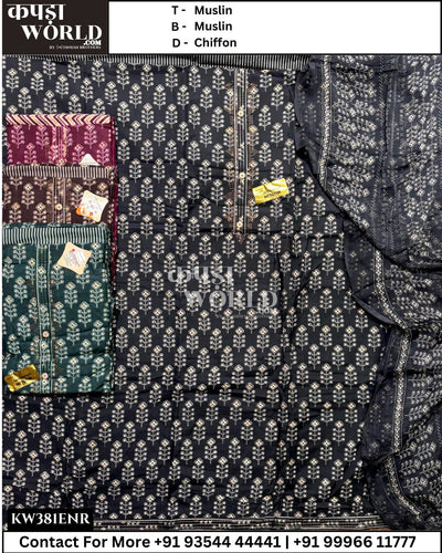 Surat Unstitched Suits With MuslinTop and Chiffon Dupatta (Set of 4)381No