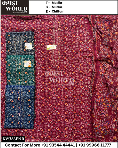 Surat Unstitched Suits With MuslinTop and Chiffon Dupatta (Set of 4)383No