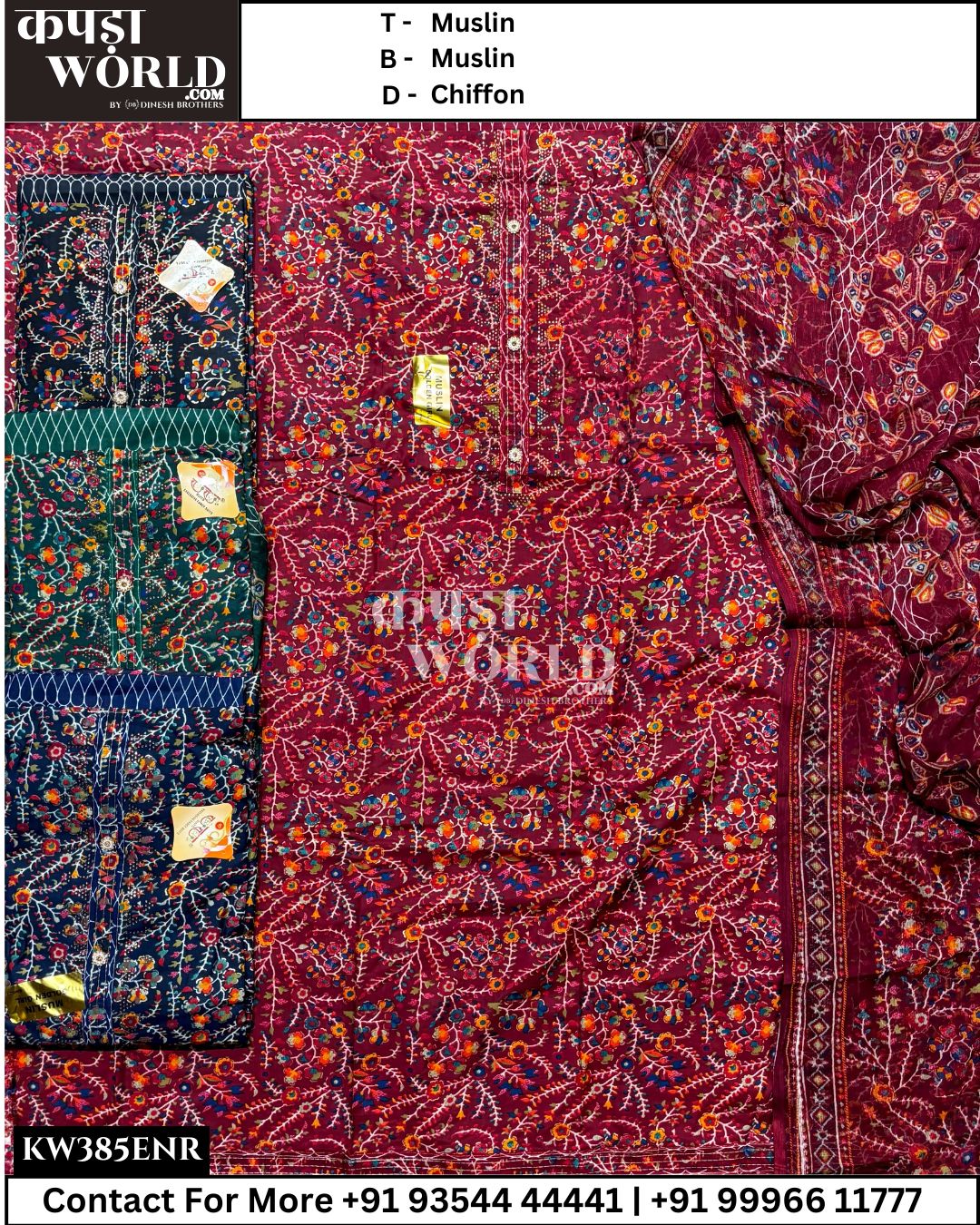 Surat Unstitched Suits With MuslinTop and Chiffon Dupatta (Set of 4)385No