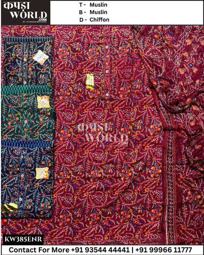 Surat Unstitched Suits With MuslinTop and Chiffon Dupatta (Set of 4)385No