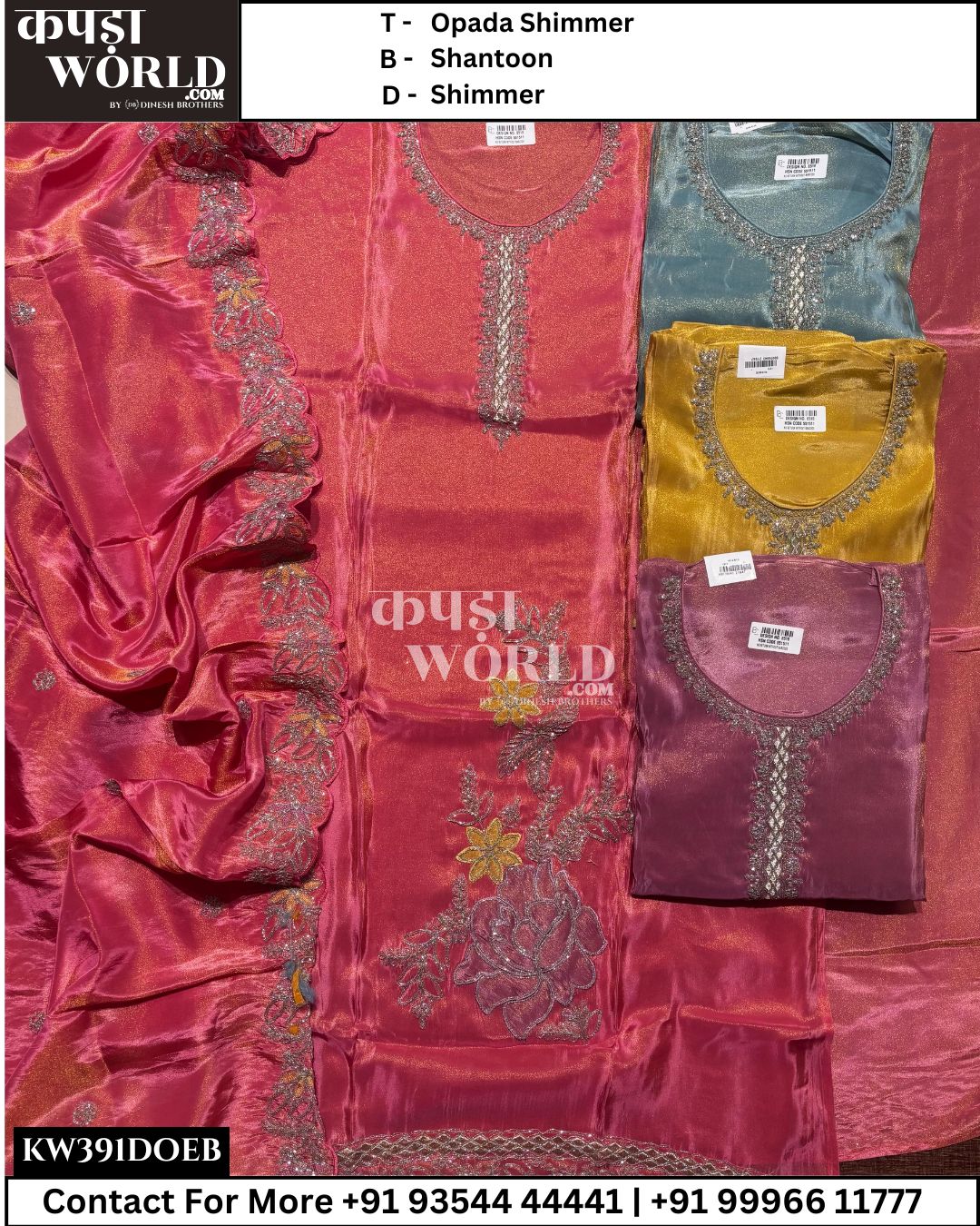 Delhi Unstitched Suits With Opada ShimmerTop and Shimmer  Dupatta (Set of 4)391No