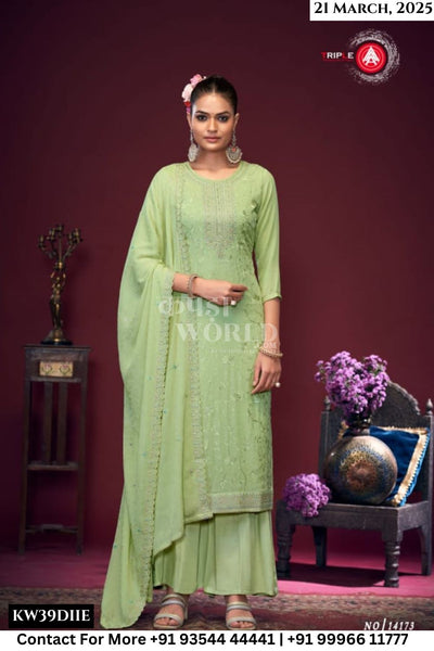 Triple Aaa Catalogue - Stree: Heavy Work Chinon Silk Ladies Suit Catalog Dealer