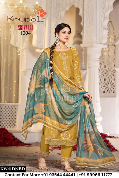 Krupali Catalogue - Srivalli: PURE MUSLIN DIGITAL PRINT WITH PREMIUM EMBROIDERY WORK