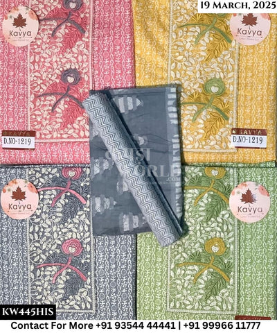 Kavya Suits Fine Cotton Printed With Embroidred Necktie Top and Table Print Cotton Dupatta (Set of 4)445No