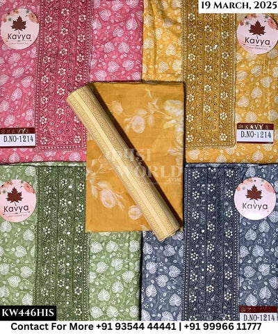 Kavya Suits Fine Cotton Printed With Embroidred Necktie Top and Table Print Cotton Dupatta (Set of 4)446No