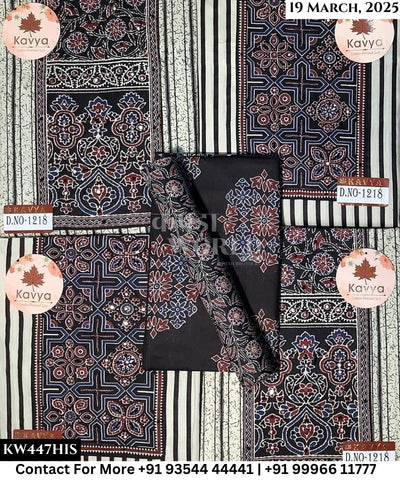 Kavya Suits Fine Cotton Printed With Embroidred Necktie Top and Table Print Cotton Dupatta (Set of 4)447No