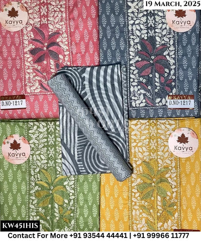 Kavya Suits Fine Cotton Printed With Embroidred Necktie Top and Table Print Cotton Dupatta (Set of 4)451No