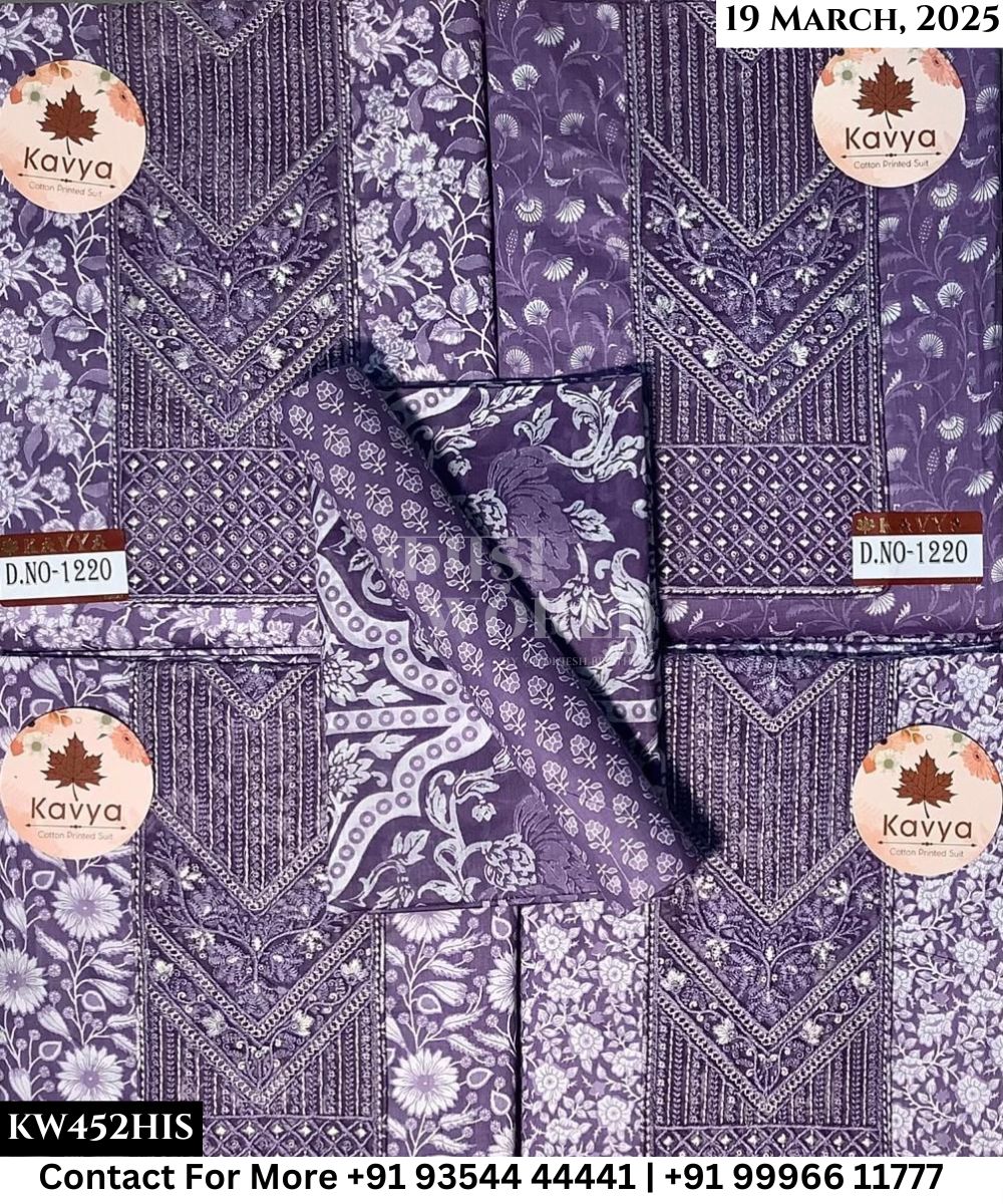 Kavya Suits Fine Cotton Printed With Embroidred Necktie Top and Table Print Cotton Dupatta (Set of 4)452No