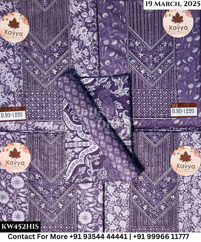 Kavya Suits Fine Cotton Printed With Embroidred Necktie Top and Table Print Cotton Dupatta (Set of 4)452No