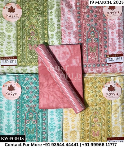 Kavya Suits Fine Cotton Printed With Embroidred Necktie Top and Table Print Cotton Dupatta (Set of 4)453No