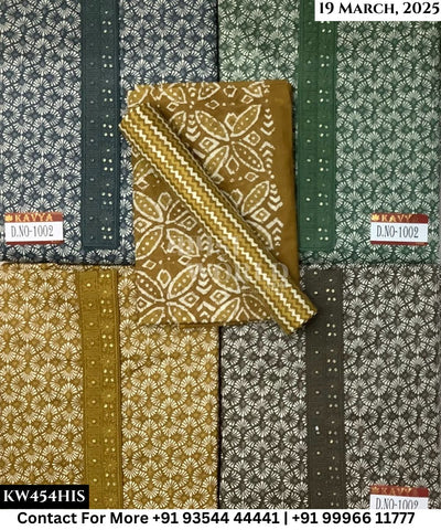 Kavya Suits Fine Cotton Printed With Embroidred Necktie Top and Table Print Cotton Dupatta (Set of 4)454No