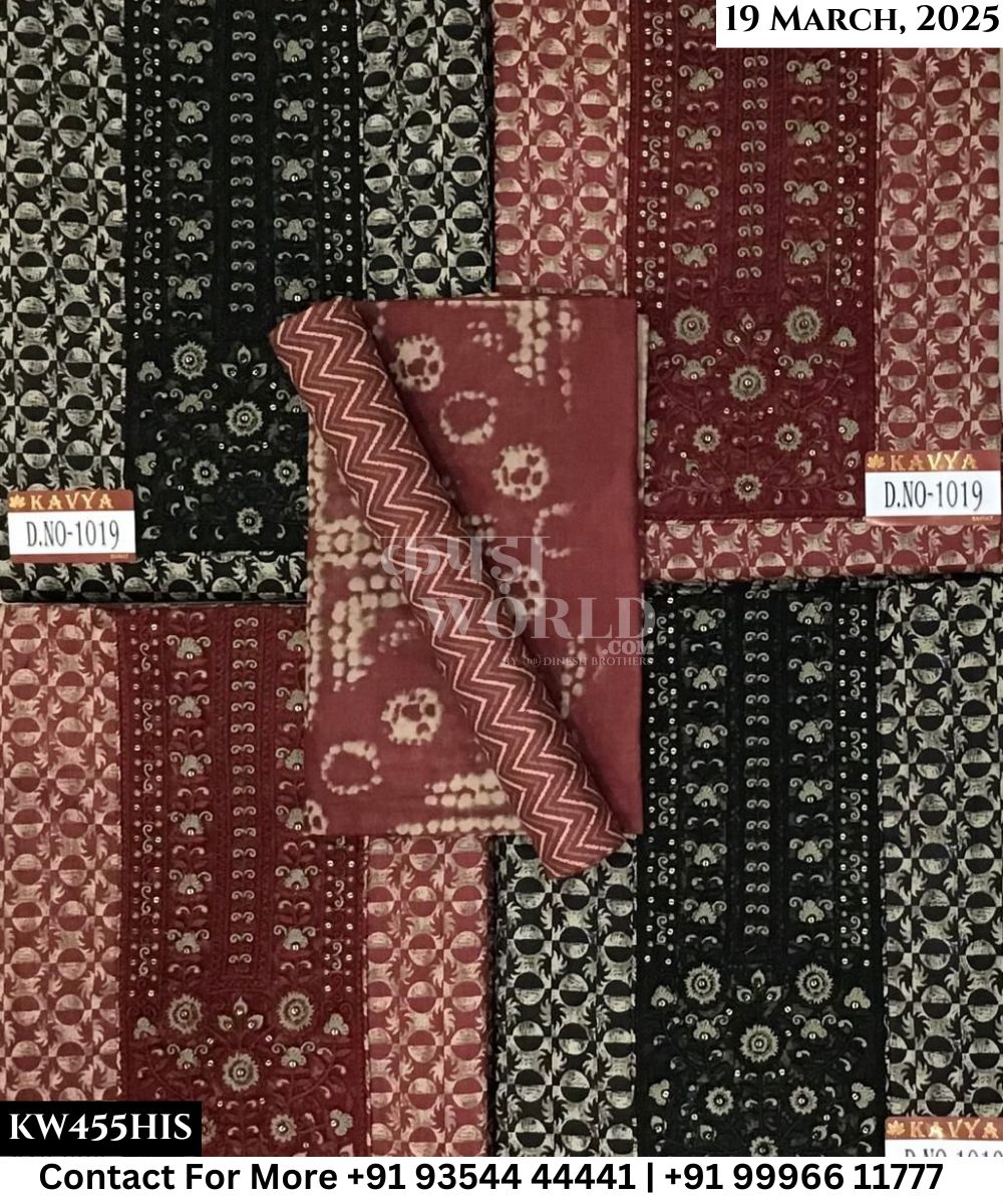 Kavya Suits Fine Cotton Printed With Embroidred Necktie Top and Table Print Cotton Dupatta (Set of 4)455No
