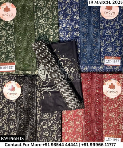 Kavya Suits Fine Cotton Printed With Embroidred Necktie Top and Table Print Cotton Dupatta (Set of 4)456No