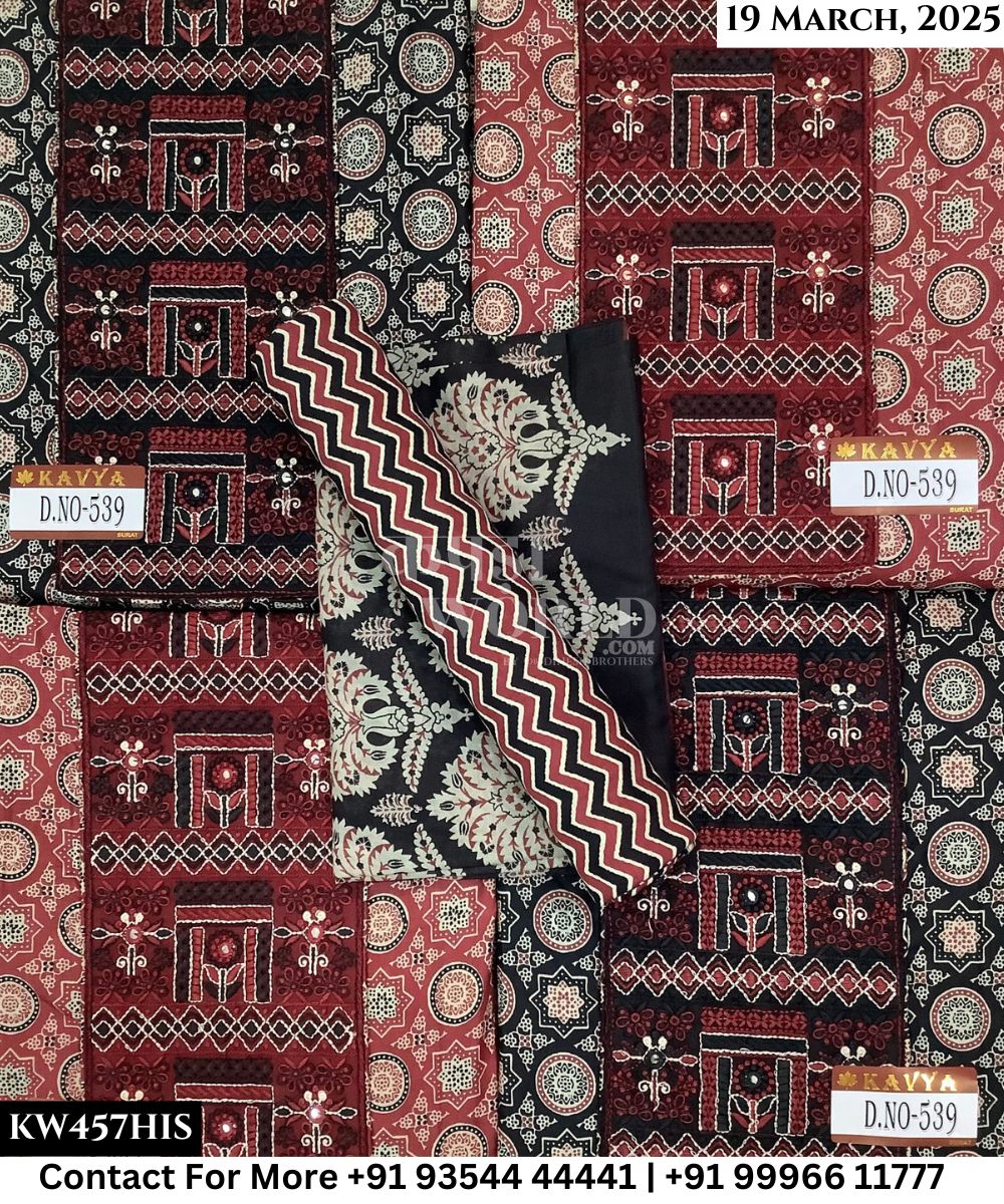 Kavya Suits Fine Cotton Printed With Embroidred Necktie Top and Table Print Cotton Dupatta (Set of 4)457No