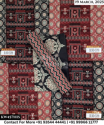 Kavya Suits Fine Cotton Printed With Embroidred Necktie Top and Table Print Cotton Dupatta (Set of 4)457No