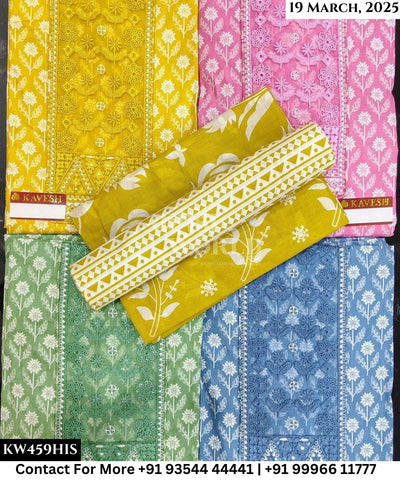 Kavya Suits Fine Cotton Printed With Embroidred Necktie Top and Table Print Cotton Dupatta (Set of 4)459No