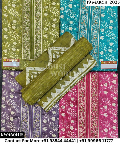Kavya Suits Fine Cotton Printed With Embroidred Necktie Top and Table Print Cotton Dupatta (Set of 4)460No