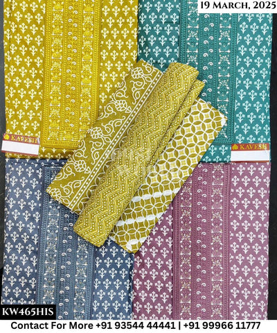 Kavya Suits Fine Cotton Printed With Embroidred Necktie Top and Table Print Cotton Dupatta (Set of 4)465No
