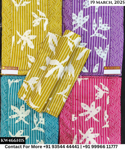 Kavya Suits Fine Cotton Printed With Embroidred Necktie Top and Table Print Cotton Dupatta (Set of 4)466No