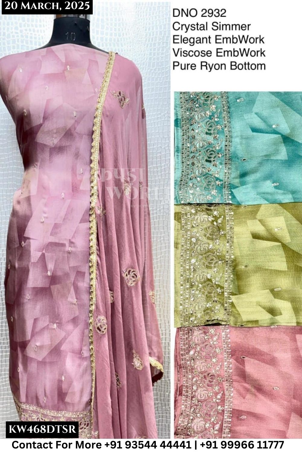 Unstitched Suits Crystal Shimmer Elegant Embwork Top and Viscose Emb Work Dupatta (Set of 4)468No