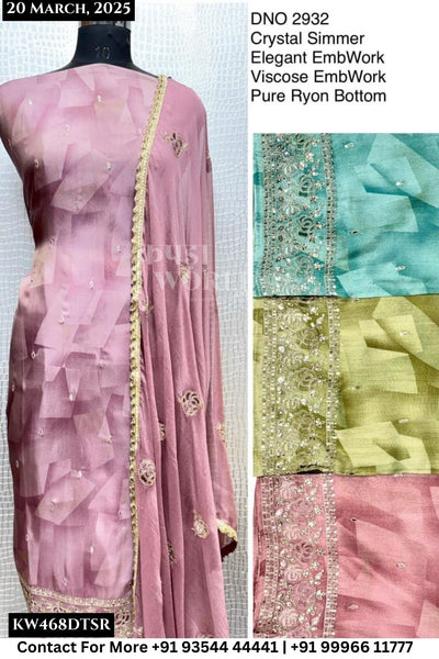 Unstitched Suits Crystal Shimmer Elegant Embwork Top and Viscose Emb Work Dupatta (Set of 4)468No