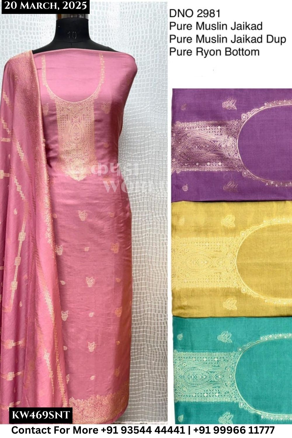 Unstitched Suits Pure Muslin jacquard Top and Pure Muslin jacquard Dupatta (Set of 4)469No