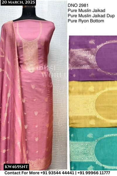 Unstitched Suits Pure Muslin jacquard Top and Pure Muslin jacquard Dupatta (Set of 4)469No